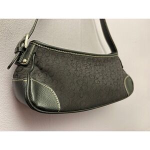 Y2K Black Monogram Jacquard Leather Trim Shoulder Bag Baguette Petite Handbag